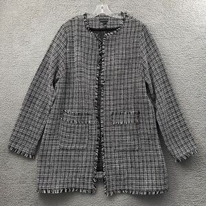 Long Tall Sally Tweed Fringe Coat Jacket Cotton Wool Blend Preppy Office Size 18